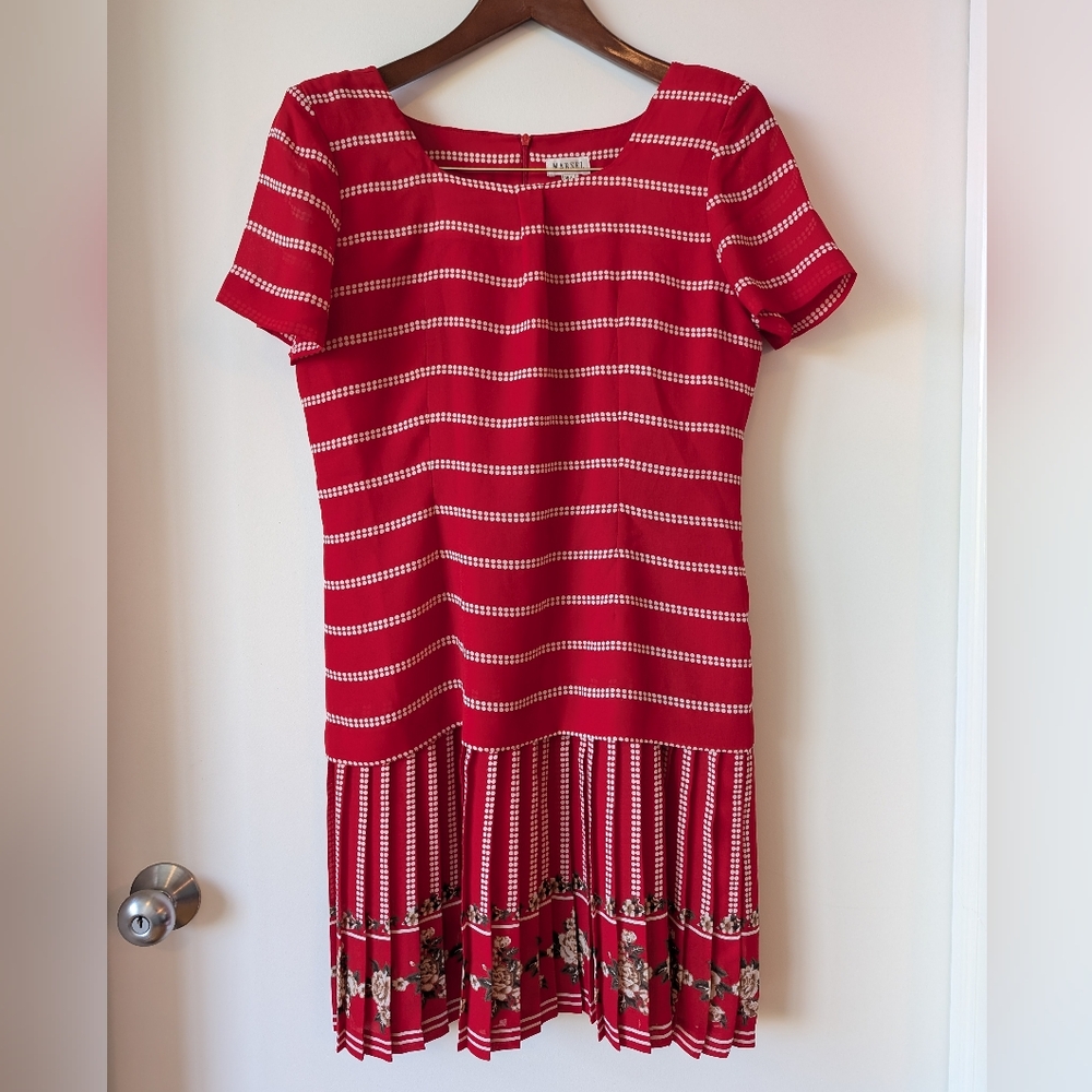 Vintage 90s Red Pleated Dress Sz 10